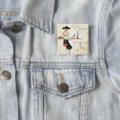 Wijn Fashionista Vierkante Button 5,1 Cm (In situ)