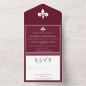 Wijn Fleur de Lis All in One Wedding Invite All In One Uitnodiging (Binnen)