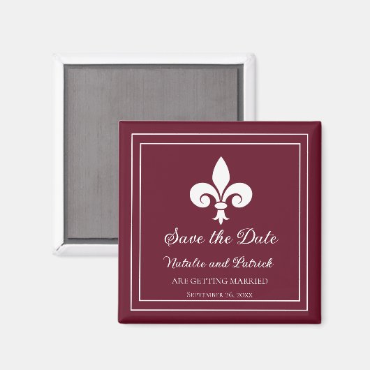 Wijn Fleur de Lis Save the Date Magnet (Voorkant / Achterkant)