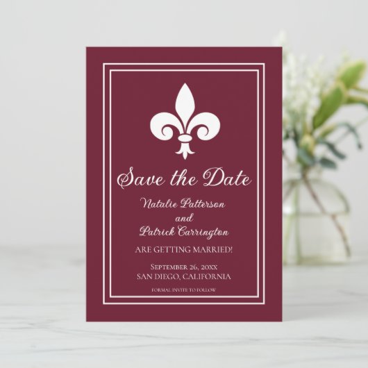Wijn Fleur de Lis Save the Date Uitnodiging (Staand voorkant)