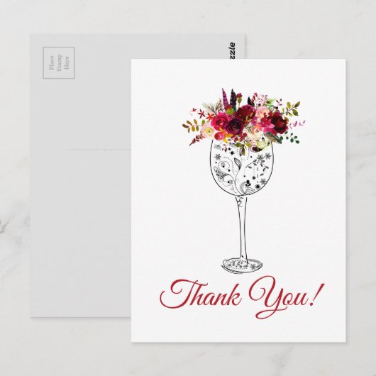 wijn , floral dank je kaart (Voorkant / Achterkant)