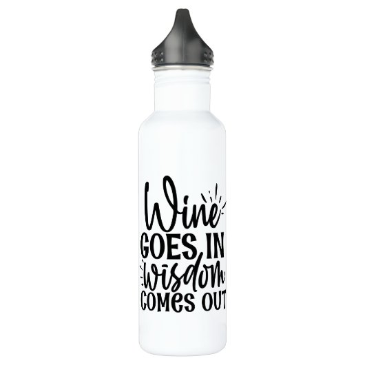 Wijn gaat uit in wijsheid waterfles  (Links)