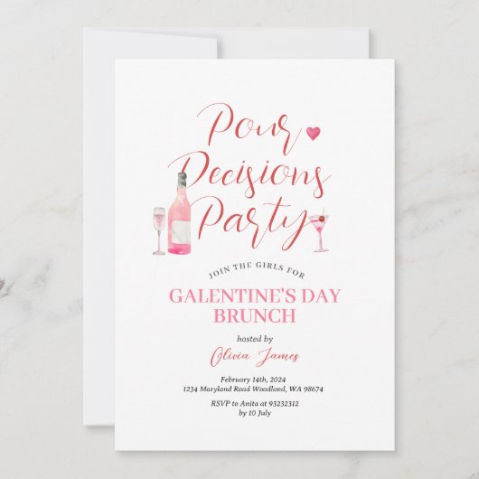 Wijn Galentine's Day Party Brunch Diner Valentijn Kaart (Voorkant)