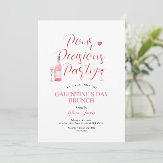 Wijn Galentine's Day Party Brunch Diner Valentijn Kaart (Staand voorkant)