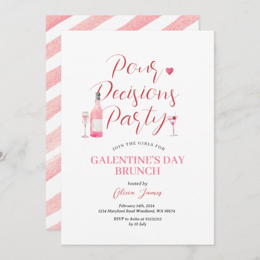 Wijn Galentine's Day Party Brunch Diner Valentijn Kaart (Voorkant / Achterkant)
