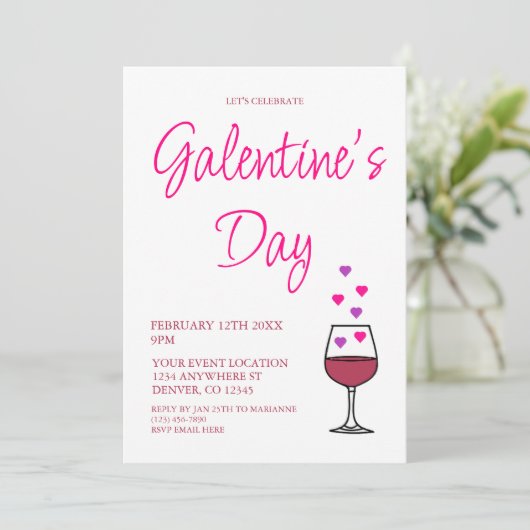 Wijn Galentine's Day Party Kaart (Staand voorkant)