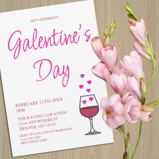 Wijn Galentine's Day Party Kaart