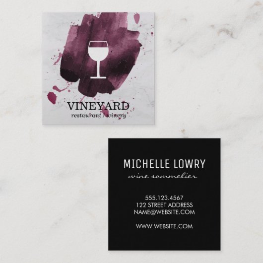 Wijn geborsteld textuur / wijnglas vierkante visitekaartje (Voorkant / Achterkant)