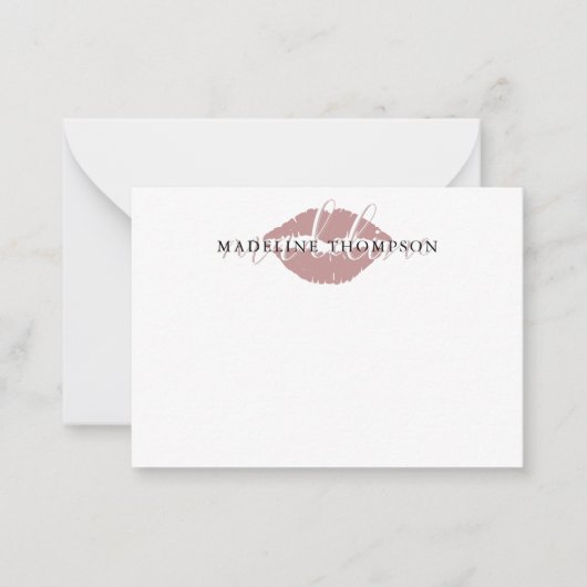 Wijn getinte lippen kalligrafie script notitiekaartje (Voorkant)