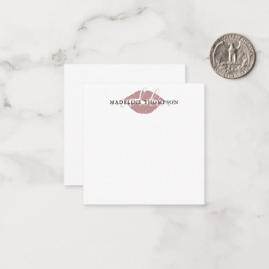 Wijn getinte lippen kalligrafie script notitiekaartje (Voorkant / Achterkant in situ)