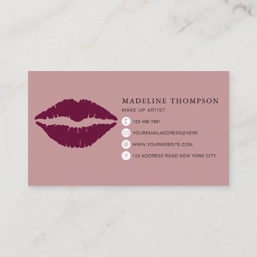 Wijn getinte lippen kalligrafie script visitekaartje (Achterkant)