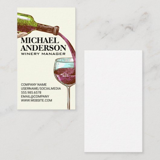 Wijn giet in glas visitekaartje (Voorkant / Achterkant)