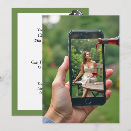 Wijn gieten 25e verjaardag kaart (Voorkant / Achterkant)