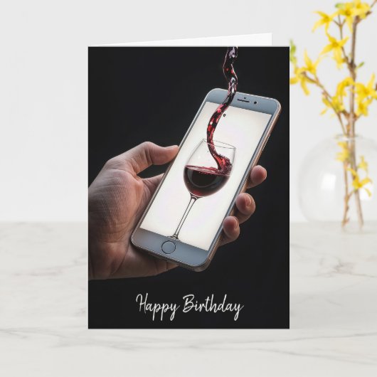 Wijn gieten in glas Verjaardag Kaart (Gele Bloem)