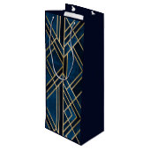 Wijn Gift Bag - Art Deco Blue & Gold Mirrored Cadeautas (Achterkant Gekanteld)