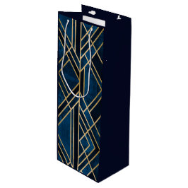 Wijn Gift Bag - Art Deco Blue & Gold Mirrored Cadeautas