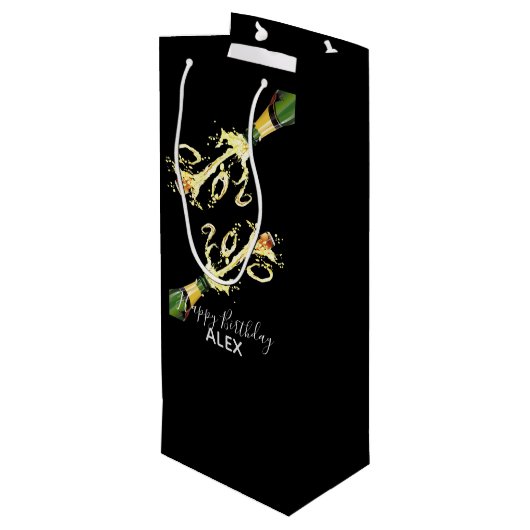 Wijn Gift Bag-Champagne Splash-Happy Birthday Wijn Cadeautas (Achterkant Gekanteld)