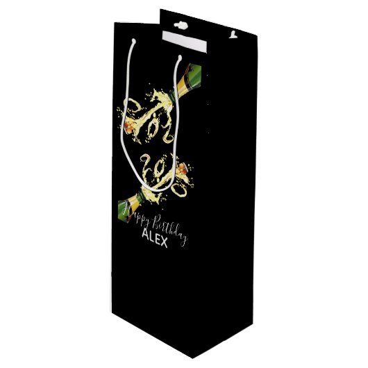 Wijn Gift Bag-Champagne Splash-Happy Birthday Wijn Cadeautas (Voorkant Gekanteld)