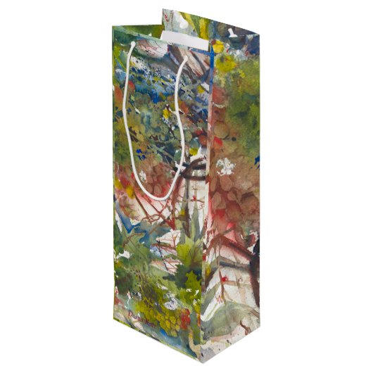 Wijn Gift Bag Vineyard Painting Wijn Cadeautas (Achterkant Gekanteld)