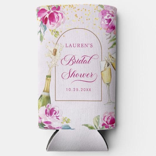 Wijn Glas Bloem Bruids Bruiloft Seltzer Blikjeskoeler (Voorkant)