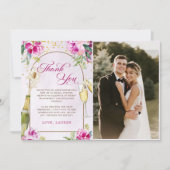 Wijn Glas Bloem Bruiloft Uitnodigingsfoto Bedankkaart (Voorkant)