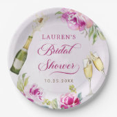 Wijn Glas Bloemachtige Bruiloft Feest Papieren Bordje (Voorkant)