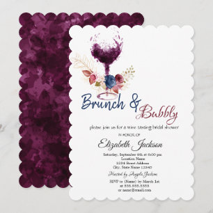 Wijn Glas, Bloemen Brunch & Bruisende Bruids-showe Kaart
