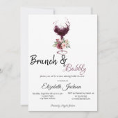 Wijn Glas Bloemen Brunch & Mousserende Wijn Bruids Kaart (Voorkant)