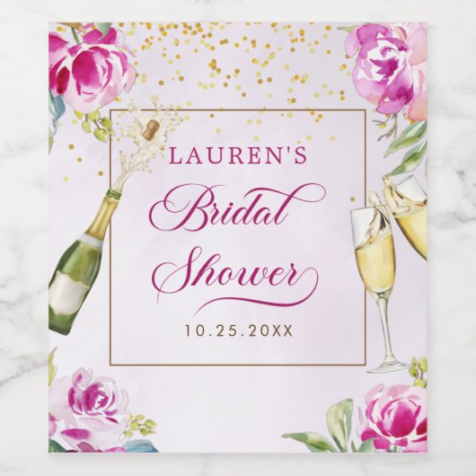 Wijn Glas Bloemige Bruids Bruiloft Wijn Etiket (Enkel label)