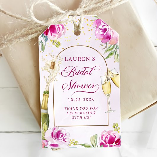 Wijn Glas Bloemige Bruidsmeisjes Bruiloft Cadeaulabel