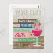 Wijn Glas Boek Stack Wijn Club Boek Liefhebber Briefkaart (Voorkant / Achterkant)