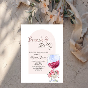 Wijn Glas Boho Bloemen Confetti Brunch & Bubbelwij Kaart