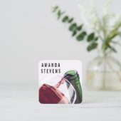 Wijn Glas en Fles Vierkante Visitekaartje (Staand voorkant)