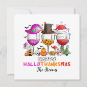 Wijn Glas Fijne Hallowthanksmas T-shirt Kaart (Voorkant)