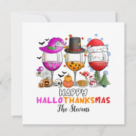 Wijn Glas Fijne Hallowthanksmas T-Shirt Kaart