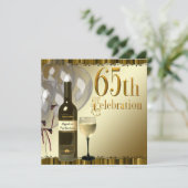 Wijn Glas Fles Goud 65e Verjaardagsfeestje Kaart (Staand voorkant)