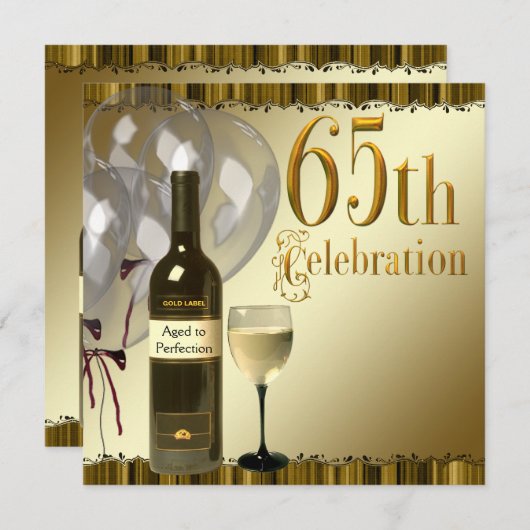 Wijn Glas Fles Goud 65ste Verjaardagsfeestje Kaart (Voorkant / Achterkant)