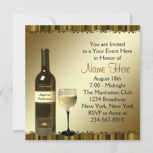 Wijn Glas Fles Goud 65ste Verjaardagsfeestje Kaart (Achterkant)