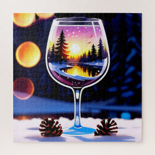 Wijn Glas Geschenk Voor Puzzel Liefhebbers Winter