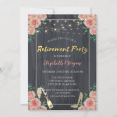 Wijn Glas, Hoge Hakken Rozen Pensioenfeest Kaart (Voorkant)