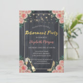 Wijn Glas, Hoge Hakken Rozen Pensioenfeest Kaart (Staand voorkant)