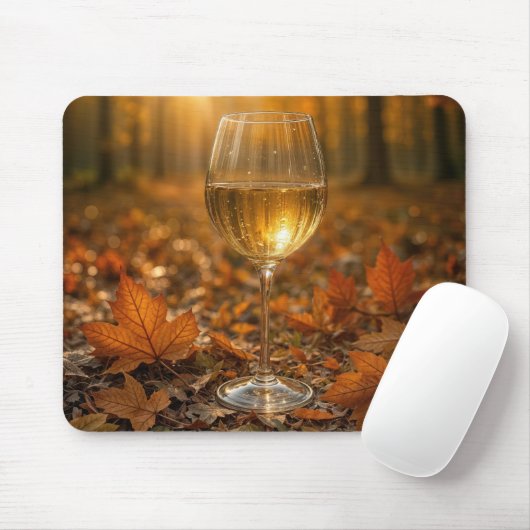 Wijn Glas In Herfstbladeren Muismat (Met muis)