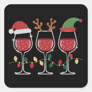 Wijn Glas Kerstlichtjes Kerst Vakantie Drinken Vierkante Sticker