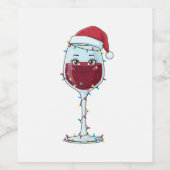 Wijn Glas Kerstman Hoed Kerstverlichting Grappig Etiket (Enkel label)