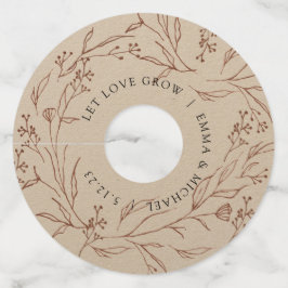 Wijn Glas Label met Vintage Botanische Takken