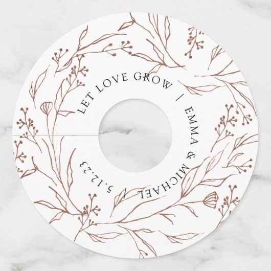 Wijn glas label met vintage botanische takken (Voorkant)