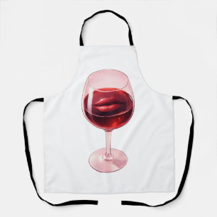 Wijn Glas met Rode Lippen Cocktail Servietten Schort