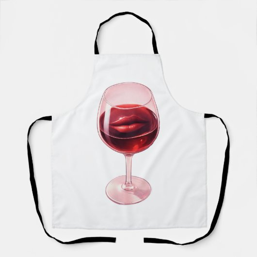 Wijn Glas met Rode Lippen Cocktail Servietten Schort (Voorkant)