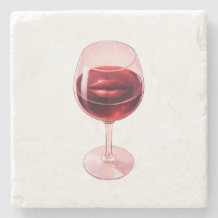 Wijn Glas met Rode Lippen Cocktail Servietten Stenen Onderzetter