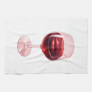 Wijn Glas met Rode Lippen Cocktail Servietten Theedoek